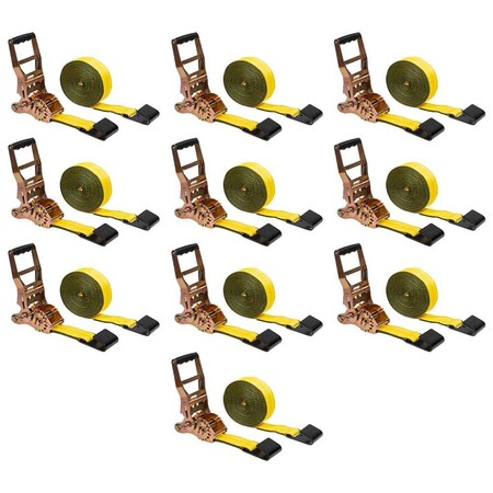 Mytee Products 2inx30ft Self-Tensioning Ratchet Tie Down Strap w/Flat Hook 3333lbs WLL, 10PK RS230TGx10