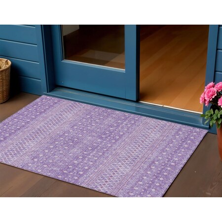 Homeroots 3' X 5' Lavender And Purple Tribal Washable Indoor Outdoor Area Rug 582626