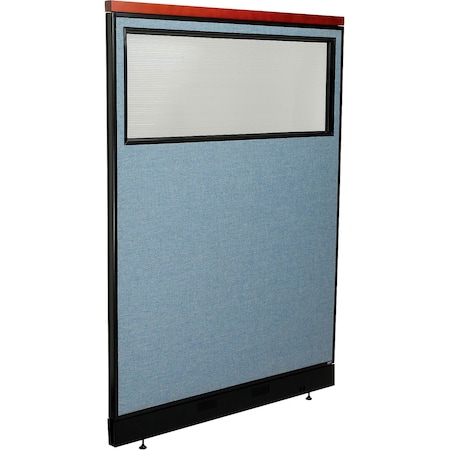 Global Industrial Interion Deluxe Office Partition Panel w/Partial Window and Raceway 48-1/4"W x 65-1/2"H Blue 694700WNBL