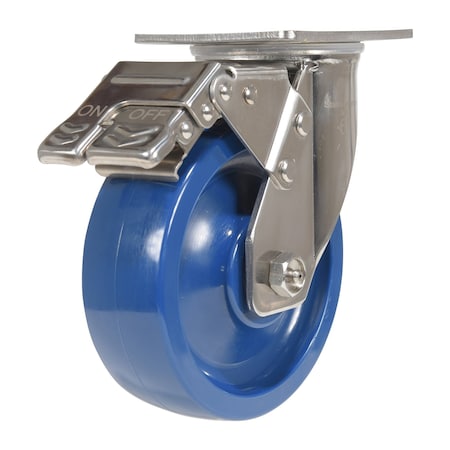 Vestil Solid Polyurethane Swivel With Total Brake Caster 6 In. x 2 In. 1200 lb Dark Blue CST-F-SS-6X2SP-SWTB