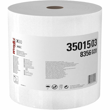 Wypall WypAll General Clean X50 Cleaning Cloths (35015), Strong For Extended Use, Jumbo Roll, White 35015