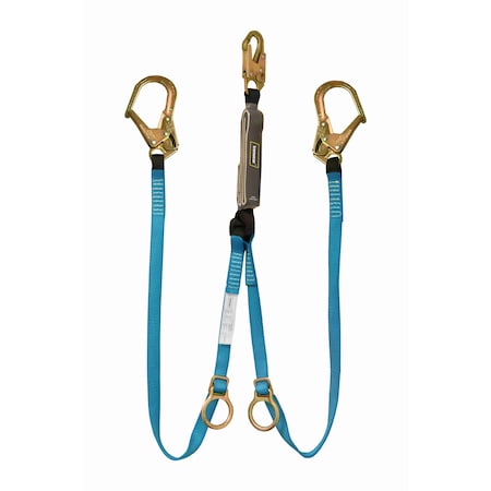 Ironwear 6 ft External Double Leg Energy-Absorbing Lanyard w/ Hooks and D-Rings 2350-SRH