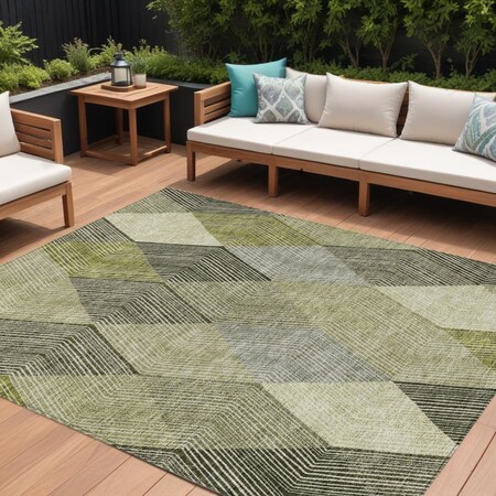 Homeroots 10' X 14' Olive Green Gray And Ivory Argyle Washable Indoor Outdoor Area Rug 613716