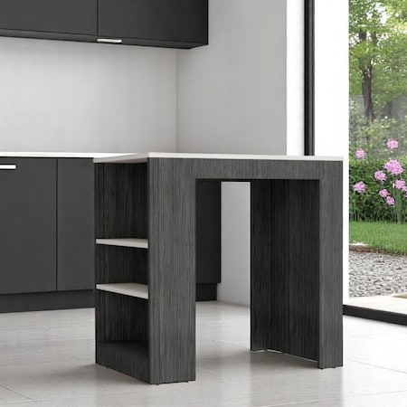 Homeroots 36" White and Gray Marble and Wood Kitchen Island With Storage 546425