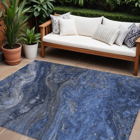 Homeroots 10' X 14' Denim Blue And Sky Blue Abstract Washable Indoor Outdoor Area Rug 577822