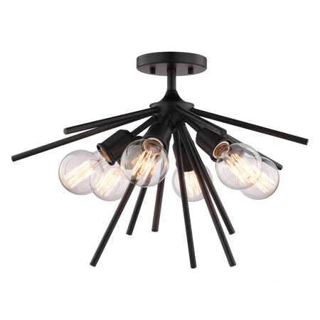 Vaxcel Estelle 6-Light 24 in W Matte Black Mid-Century Modern Sputnik Semi Flush Ceiling Fixture C0273R