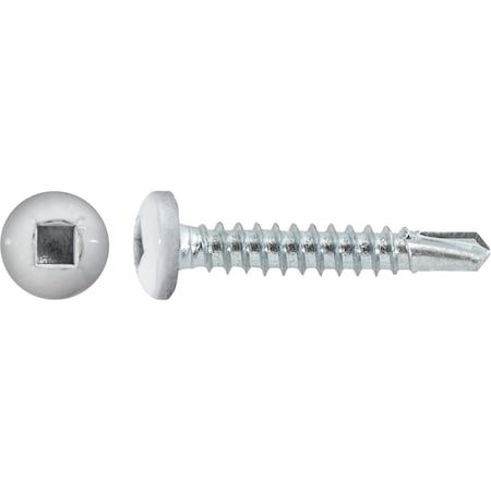 #8 x 1in Square Pan Self-Drilling Tek Zinc White Painted Head RV Screws, 100PK