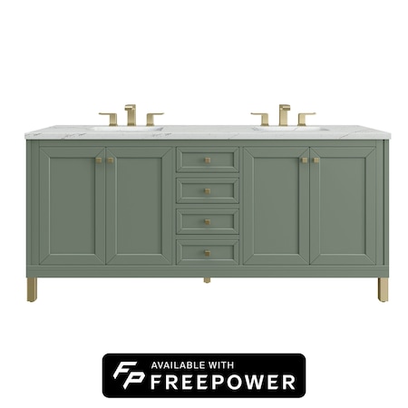 James Martin Vanities Chicago 72 in. Double Vanity, Smokey Celadon, w/ 3 CM Ethereal Noctis Silestone Top 503-V72-SC-FENC