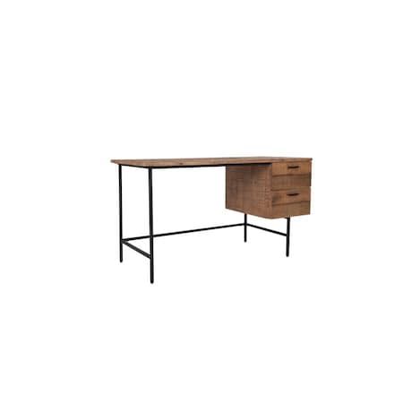 Homeroots 55" Brown and Black Solid Wood Writing Desk with Two Drawers 520652