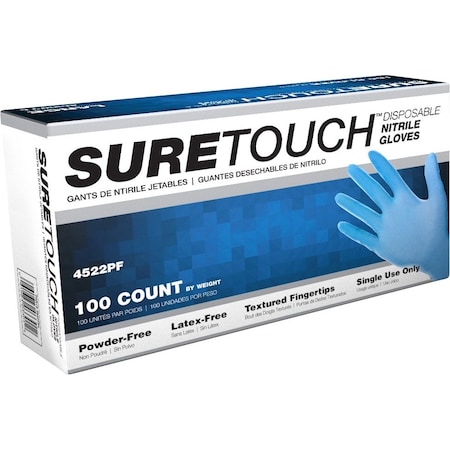 Sas Safety SureTouch 4522PFM Latex-Free Industrial Disposable Gloves, Medium, Nitrile, Blue-100 pieces 4522PFM