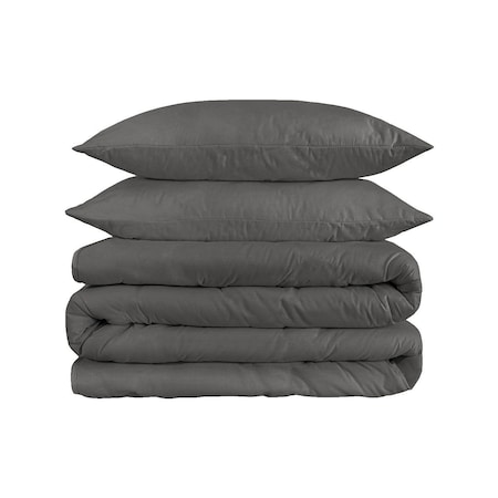 Homeroots Charcoal Queen Cotton Blend 1200 Thread Count Washable Duvet Cover Set 528184