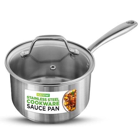 Nutrichef 2 Quart Stainless Steel Saucepan with Lid - Heavy Duty Pot with Ergonomic Handles, For All Cooktops NCSP2