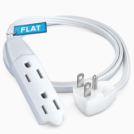 Maximm 2ft 16AWG 3-Prong Flat Plug Extension Cord 125V 13A UL, White ADW-90-33F02-16W0