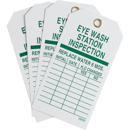Brady Tag EYEWASH STATION INSPECTION Polyester 5.75 x 3 Green on White 5/PK, 5PK 15380