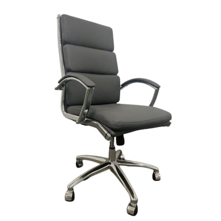We'Re It Liberty Series Modern Ribbed High-Back Upholstered Executive Chair in Grey Vinyl with Chrome Frame OFD6300-MGRY