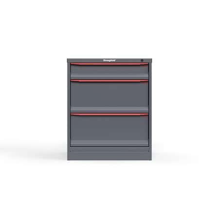 Strong Hold 3 drawer cabinet - (1x 5ft, 2x 11ft) - Red accents - Keyed Different S3036-PPDAS-0304DS