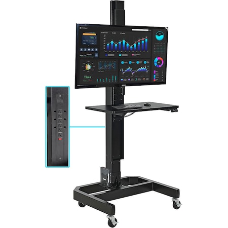 Global Industrial Orbit Mobile Height Adjustable LCD/LED Cart with Power Outlets, Black 290902