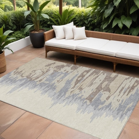 Homeroots 10' X 14' Beige Brown And Gray Abstract Washable Indoor Outdoor Area Rug 601175