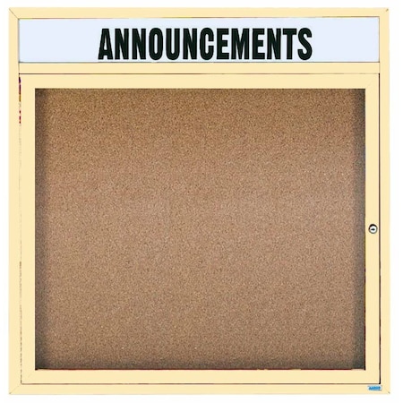 Aarco Illuminated Enclosed Bulletin Board w/ Header Ivory Powder Coated Al Frame, 36''Hx36''W DCC3636RHIIV