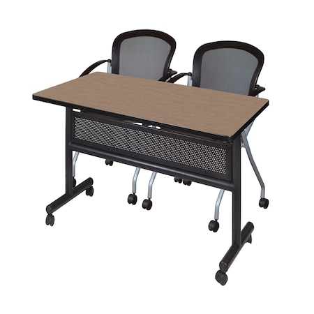 Regency Kobe Flip-Top Privacy Nesting Table W/ 2 Cadence Nest Chairs, 48 in W, 30 in L, Noble Oak MKFTM4830NO23BK