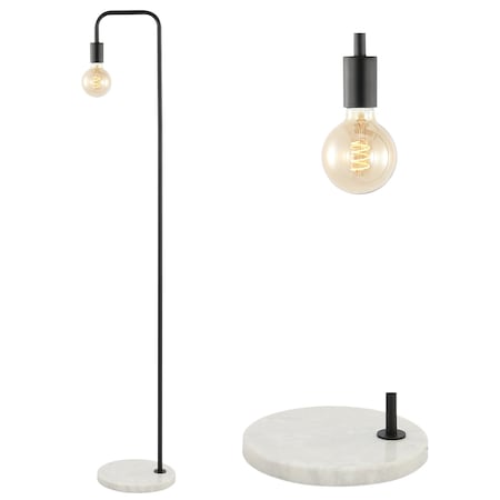 Jonathan Y Vega 60" Minimalist Edison Metal/Marble LED Floor Lamp, Black JYL1095B