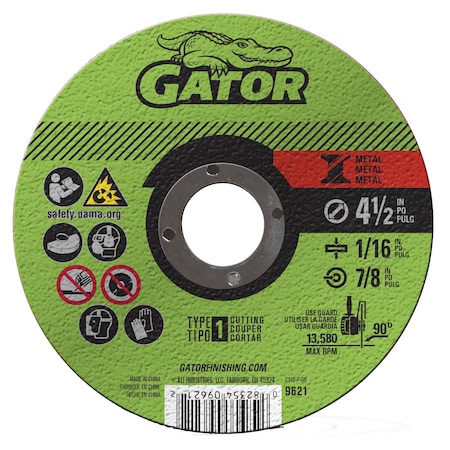Gator Finishing 4.5 in. X 1/16 in. X 7/8 in. Metal Cut-Off Wheel, Type 1 9621