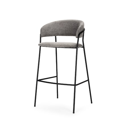Homeroots 30" Gray and Black Fabric and Metal Bar Height Bar Chair 605939