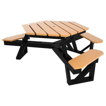 Ultrasite Hexagon Picnic Table, Cedar, Vandal Resistant Resinwood, 65-1/8 in L, 28-3/4 in H Overall Plank PB 6HEXADACED