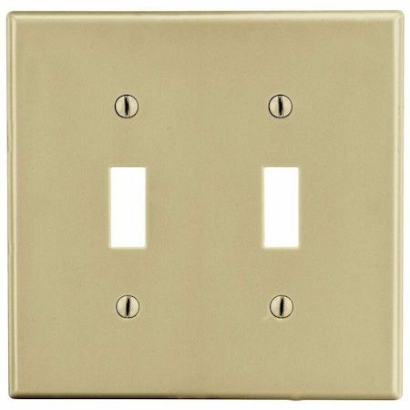 Hubbell Wiring Device-Kellems Toggle Switch Wall Plate, Number of Gangs: 2 Plastic, Satin Finish, Ivory P2I