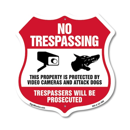 Signmission No Trespassing Shield Sign This Property, 12 Inch X 12 Inch, Aluminum Metal Sign SHI-A-12-409