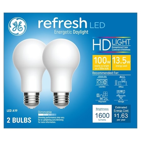 Ge BULB LT REFRSH LED A19 SW 100W, 2PK 93129808