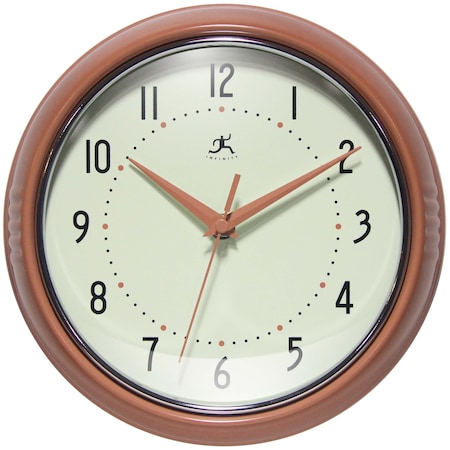 Infinity Instruments Retro Round Metal Wall Clock, Terracotta, 9.5 in 10940TC