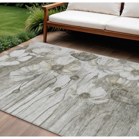 Homeroots 10' X 14' Taupe Ivory And Tan Floral Washable Indoor Outdoor Area Rug  582787