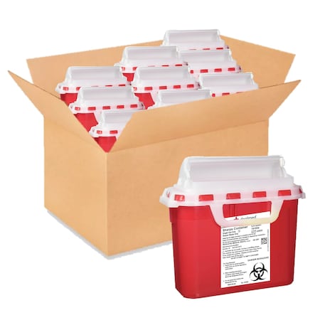 Dealmed Sharps Container 5.4 Quart Rotor Lid Red, 20PK 781954
