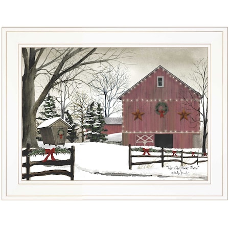 Homeroots Christmas Barn 1 White Framed Print Wall Art 406258