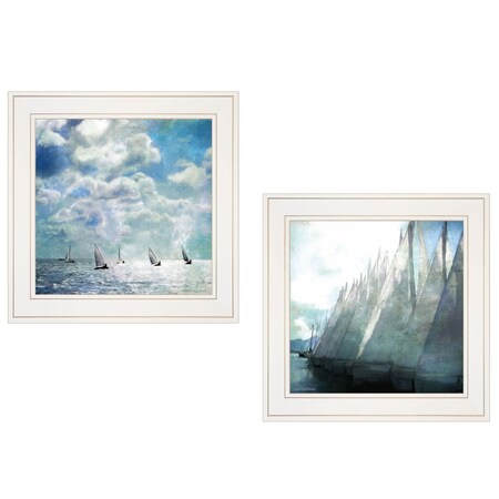 Homeroots Set Of Two Sailboat Marina 2 White Framed Print Wall Art, 2PK 406134