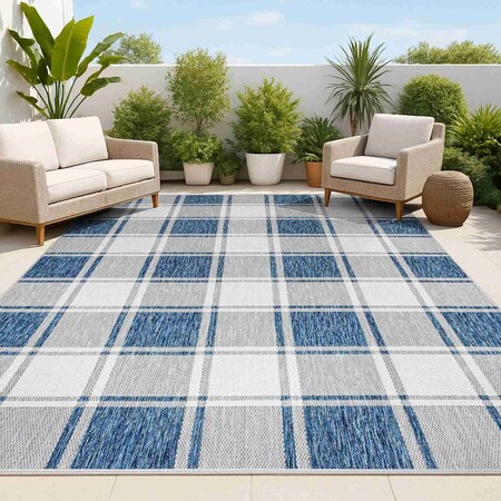 Jonathan Y Sabine Traditional Farmhouse Bold Gingham Navy/Cream 3 ft. x 5 ft. Indoor/Outdoor Area Rug TSN203B-3