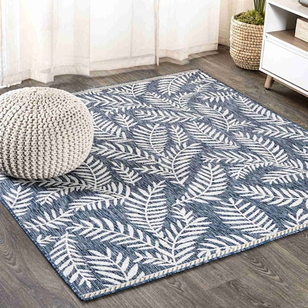 Jonathan Y Nevis Palm Frond Navy/Ivory 3 ft Square Indoor/Outdoor Area Rug SMB119B-3SQ
