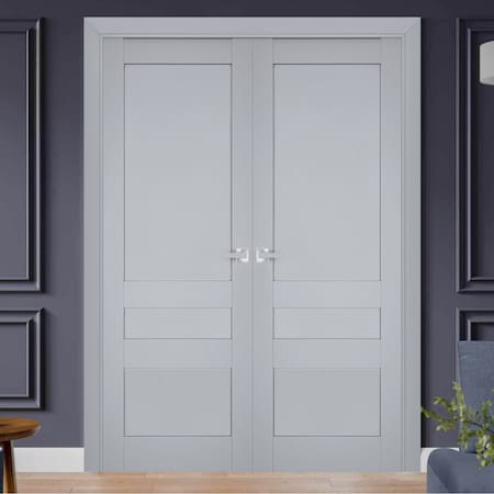 Sartodoors Interior Solid French Double Doors Grey 84x84 (2* 42x84) Solid Core Modern Interior VEREGIO7411DD-GRE-8484