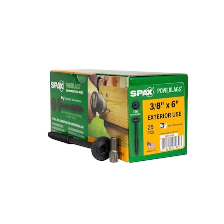 Spax 3/8 in x 6 in Exterior Structural Wood Lag Screws Powerlags Washer Head T-Star, 25PK 4581821001525