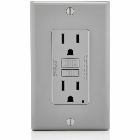 Leviton GFIRcptcl, 15A, 125VAC, Gry, Polycarbonate GFNT1-GY
