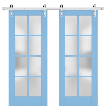 Sartodoors Sturdy Double Barn Door Solid Core Modern Interior VEREGIO7412DB-S-AQU-36 x 80 (2* 18x80)-Silver Rail