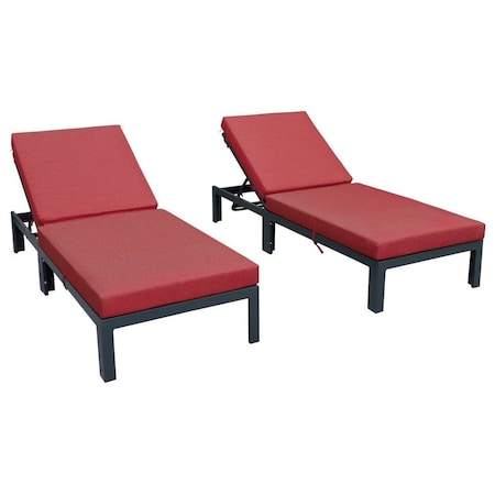 Leisuremod Chelsea Modern Outdoor Chaise Lounge Chair With Red Cushions CLBL-77R2