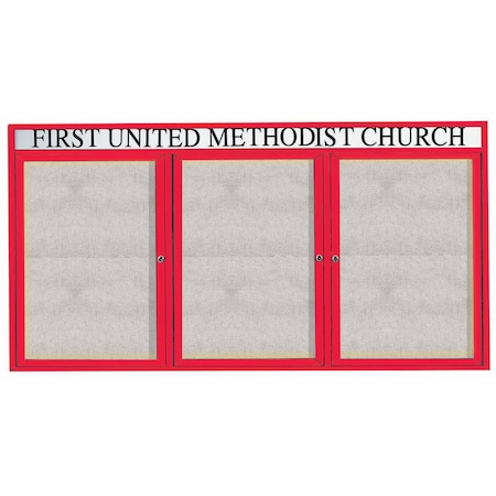 Aarco Illuminated Outdoor Enclosed Bulletin Board w/ Al Frame Header, Powder Coated Red, 48''Hx96''W ODCC4896-3RHIR