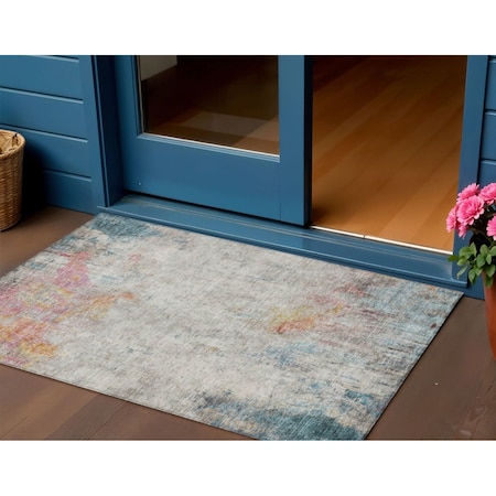 Homeroots 3' X 5' Teal Blue Abstract Washable Indoor Outdoor Area Rug 607728