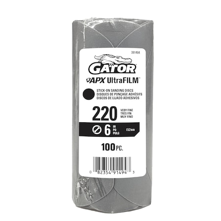 Gator Finishing 6 in. Premium Hook and Loop Sanding Disc, 220 Grit, 100PK 391494