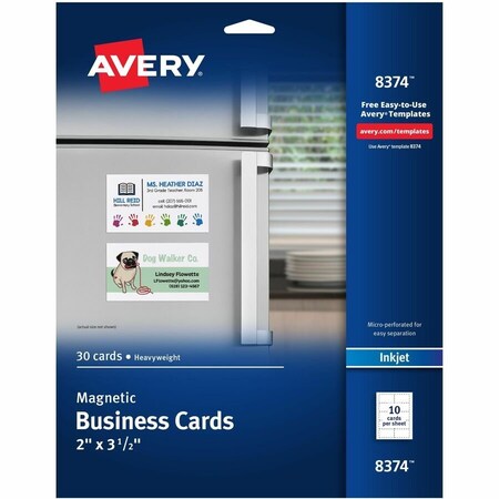 Avery Magnetic Business Cards, Inkjet, Whi, PK30 8374