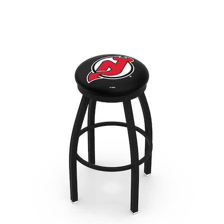Holland Bar Stool Co 25" Blk Wrinkle New Jersey Devils Swivel Bar Stool, Accent Ring L8B2B25NJDevl