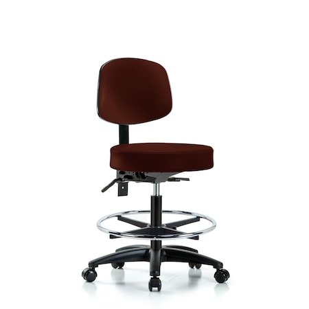 Blue Ridge Ergonomics Vin Stool with Back-Medium Bench Ht with Seat Tilt, Chr FR, andCasters in Burgundy Trailblazer Vin BR-VMBST-RG-T1-CF-RC-8569