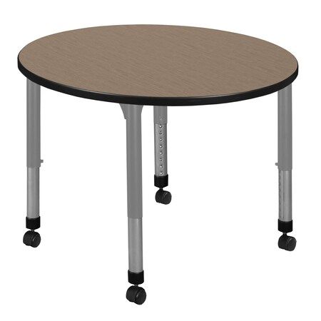 Regency Round Kee Height Adjustable Mobile Classroom Activity Table, 36 in W, 36 in L, Noble Oak TB36RNDNOAPCGY